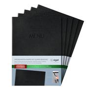 SIGEL SM202 Porta-menú - 1 unidad - incl 2 fundas transparentes dobles para 8 páginas - encuadernación elástica - A4 - negro - 5 piezas