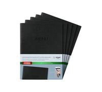 SIGEL SM203 Porta-menú - 1 unidad - incl 2 fundas transparentes dobles para 8 páginas - encuadernación elástica - A5 - negro - 5 piezas