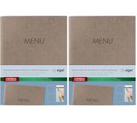 SIGEL SM211 Portamenú con cordón elástico y 2 bolsillos transparentes para 8 hojas DIN A5, con estampado de menú, beige oscuro, 1 pieza (Paquete de 2)