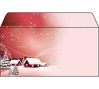 SIGEL Sobres navideños 22 x 11 cm | DU033, diseño pueblo navideño rojo, 50 unidades