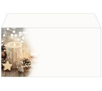 SIGEL Sobres navideños 22 x 11 cm | DU450, diseño «Beige Christmas Candle», engomados, 25 unidades