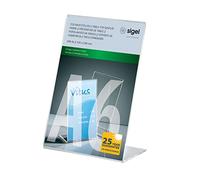 SIGEL TA214 Expositor de mesa inclinado, 15,5x10,6x5,3 cm (para A6 vertical) | para mostrador, restauración, oficina, boda, etc | resistente a los rayos UV, acrilico, transparente, 1 pieza