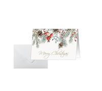 SIGEL Tarjetas de Navidad A6 | DS085, Red Berries and Pine Cones, formato horizontal, 25 tarjetas con sobres, fáciles de imprimir