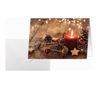 SIGEL Tarjetas de Navidad A6 | DS093, vela navideña en decoración de Navidad sobre madera, 10 tarjetas + sobres