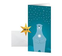 SIGEL Tarjetas de Navidad DL | DS076, diseño «Polar Bear with Candle», 10 tarjetas con sobres, fáciles de imprimir