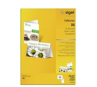 SIGEL Tarjetas plegables 10,50 x 14,80 cm | DP671, 50 tarjetas para agradecimientos o felicitaciones, plegables, sin diseño, blancas