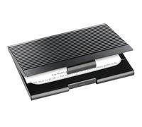 SIGEL VZ134 Porta-tarjetas de visita, negro, metal, superficie metálica rayada, para hasta 12 tarjetas (màx. 91x56 mm)