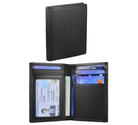 SIGFYER Billetera delgada de piel auténtica para hombre, para 6 a 8 tarjetas, varios dinero en efectivo (se pliega una vez), pequeñas carteras verticales con bloqueo RFID para hombres, Negro