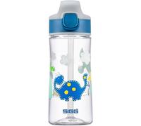 Sigg Miracle Dinosaur Friend Cantimplora infantil (0.45 L), botella para niños con tapa hermética, botella de agua de tritán con pajita para usar con una mano
