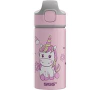 Sigg Miracle Happy Unicorn Cantimplora infantil (0.4 L), resistente botella para niños con tapa hermética, botella de agua de aluminio con pajita para usar con una mano