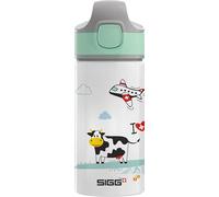 Sigg Miracle I love Switzerland Cantimplora infantil (0.4 L), resistente botella para niños con tapa hermética, botella de agua de aluminio con pajita para usar con una mano