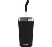 SIGG - Vaso térmico - Travel Mug Helia Peaceful Black - Con pajita de cristal reutilizable y cepillo de limpieza - A prueba de fugas - Sin BPA - Acero inoxidable 18/8 - Negro - 0,45L