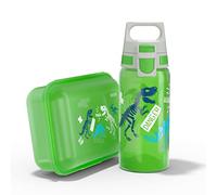 Sigg VIVA Set infantil de fiambrera + cantimplora Jurassica (1 L + 0.5 L), fiambrera sin BPA para el colegio y botella hermética para usar con una mano