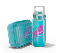 Sigg VIVA Set infantil de fiambrera + cantimplora Unicorn (1 L + 0.5 L), fiambrera sin BPA para el colegio y botella hermética para usar con una mano