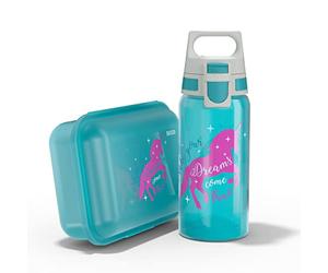 Sigg VIVA Set infantil de fiambrera + cantimplora Unicorn (1 L + 0.5 L), fiambrera sin BPA para el colegio y botella hermética para usar con una mano