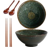 Sightday Lot de 2 tazones de cerámica de 1200 ml para fideos, aperitivos, sopas, ensaladas, cereales (verde) con cucharas de ramen y palillos