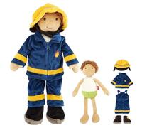 Sigikid 42859 Muñeca educativa de Bombero, muñeco de Peluche para Vestir y Quitar la Ropa: Botones, Velcro, Cremallera: Jugar, Aprender, abrazar, para niños a Partir de 12 Meses, Multicolor, Bombero,