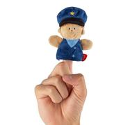 SIGIKID 43009 - Muñeca de policía de Peluche para Poner en los Dedos, Juego de rol, Contar Historias, Jugar, para niños a Partir de 6 Meses, policía/Azul 9 cm
