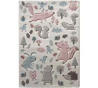 SIGIKID Alfombra con motivo de animales en el bosque rosa y beige 133x200