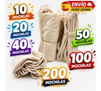 Siglo21publicidad Pack 10, 20, 40, 50 100 200 Mochilas Tipo Saco de Algodón Natural ECO 45x39cm - Mochilas de Tela Reutilizables para Pintar, Manualidades y Excursiones. Mochilas Ecológicas con Cierre