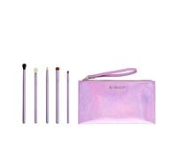 Sigma Beauty Enchanted Eye - Juego de 5 brochas de maquillaje de ojos para mezclar, sombrear, forrar y difuminar, incluye elegante bolsa de maquillaje pequeña negra (6 piezas)