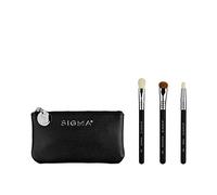 Sigma Beauty Glam 'N Glow - Juego de 3 pinceles para ojos, sombrear, doblar y difuminar, elegante estuche negro (4 piezas)