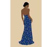Sigma Gamma Rho - inspired Black Woman's Notebook in Royal Blue & Antique Gold: Embellished gown and lighter skin tone
