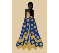 Sigma Gamma Rho - inspired Black Woman's Notebook in Royal Blue & Antique Gold: Flowered ball gown and deep skin tone