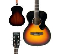 SIGMA Guitarra eléctrica acústica de 36.5 pulgadas, OM Junior, cuerdas EXP16, parte superior de abeto, negro brillante, parte trasera y lados de sapele/caoba, derecha (8OMJE)