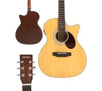 SIGMA Guitarra eléctrica acústica de 40 pulgadas, OOO Cutaway, cuerdas EXP16 de la marca, parte superior de abeto sólido, natural satinado, parte trasera y lados de sapele/caoba, derecho (OOOCE)