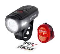 SIGMA LED Bike Light Set Aura45/Nugget II |Recargable y Resistente al Agua | Montaje sin Herramientas | Duración de la batería 6-21h | LED Bike Light Set |Luz Delantera+Trasera para Bicicleta