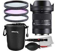 Sigma - Lente contemporánea de 18-50 mm f/2.8 DC DN para Sony E + accesorios del fabricante, kit de filtros UV HD digital multicapa de 3 piezas (UV, CPL, FLD), bolsa acolchada resistente al agua y más