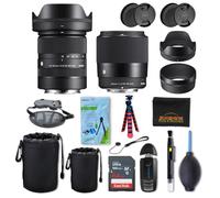 Sigma Lente contemporánea de 18-50 mm f2.8 + Sigma de 30 mm f1.4 CC DN para Sony E, con paquete de accesorios fotográficos Sunshine