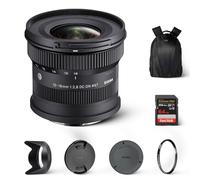 Sigma Lente contemporánea F2.8 DC DN de 10-18 mm para Sony E | Zoom ultra gran angular con filtro protector UV Tiffen de 67 mm, mochila para cámara Waith y tarjeta de memoria SDXC Extreme PRO UHS-I de