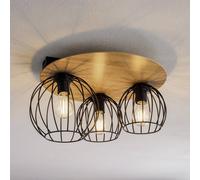 SIGMA Plafón Malin, pantalla redonda de madera, 3 luces