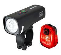 SIGMA LED Bike Light Set Aura 50/ Hiro 10 | Luz Delantera y Trasera alimentadas por batería | Juego de Luces Recargables y Resistentes a la Intemperie con USB-C