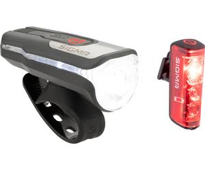 Sigma Set luz del. Aura 80 + luz tras. Blaze c. luz freno LED c. apr. StVZO negro 80 Lux