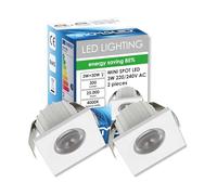 SIGMALED LIGHTING, MINI FOCO LED 3W, Dimmable, 300lumen, Luz Neutra 4000K, Spot empotrable CUADRADO, 220V/240V, Driver NO NECESARIO, 35x35x25mm, 2 Focos