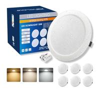 Sigmaled lighting - Pack 6 Focos LED Empotrables 18W 1850 lm, 3 Temperaturas 3000K 4000K 6000K, IP44 Baño, Ultrafinos, Corte Ø187-210 mm, 220-240V, Techo Pladur, Interior y Exterior Cubierto
