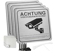 Sign - 4 carteles de videovigilancia con aviso GDPR, 15 x 15 cm, 100% aluminio, autoadhesivos y 4 agujeros, para exteriores