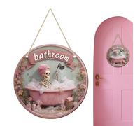 Sign de puerta frontal de Halloween, diseño de esqueleto de madera , 20 x 20 cm, 7,87 x 7,87 pulgadas, diseño Hangable Scene Prop for Porch Wall Window Mantel Bedroom Haunted House Wood 260 g