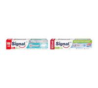 Signal - Pasta de Dientes Bicarbonato Blanqueador con Flúor y Bicarbonato Sódico 100 ml & Pasta de Dientes Protección Anticaries con Flúor y Calcio 100 ml