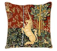 Signare Funda de cojín de Tapiz de 45 x 45 cm, Cojines Decorativos para sofá con Dama y Unicornio (Unicornio, CCOV-Art-LU-Uni)