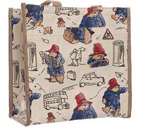 Signare Paddington Bear - Bolso de hombro con tapiz tejido azul y beige, tamaño único, 30 cm de alto x 30 cm de ancho x 14 cm de profundidad, bolsillo lateral de malla, compartimento exterior con