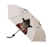 Signare Tapestry - Paraguas plegable automático con diseño de gato caprichoso, color gris (gato mágico, UM-AUTO-BTH-MAGICCAT)
