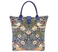 Signare Tapestry William Morris Strawberry Thief - Bolsa plegable para la compra, compacta, reutilizable y ecológica, Blue, (Open): W 38 x H 35.5 x D 9 cm
