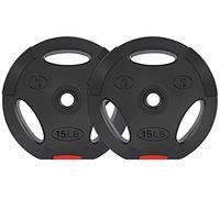 Signature Fitness Disco de peso estándar de vinilo de 1 pulgada para entrenamiento de fuerza y levantamiento de pesas, 15 libras, par