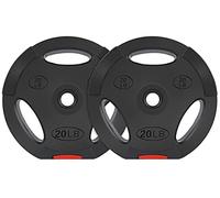 Signature Fitness Disco de peso estándar de vinilo de 1 pulgada para entrenamiento de fuerza y levantamiento de pesas, 20 libras, par