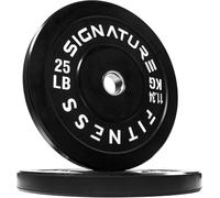 Signature Fitness Discos de peso olímpicos de 2 pulgadas con cubo de acero, 25 lbs, par negro de goma virgen