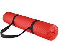 Signature Fitness Esterilla de yoga multiusos de alta densidad antidesgarros con correa de transporte, color rojo